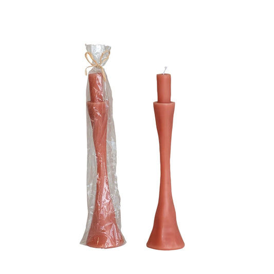 Unscented Taper in Taper Holder Shaped Candle, Nude Color