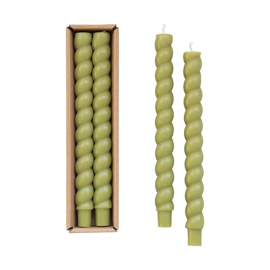 Unscented Twisted Taper Candle Set of 2-Green