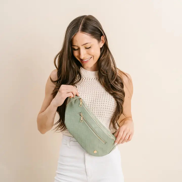 Trendy Luxe Belt Bag-Woven Sage